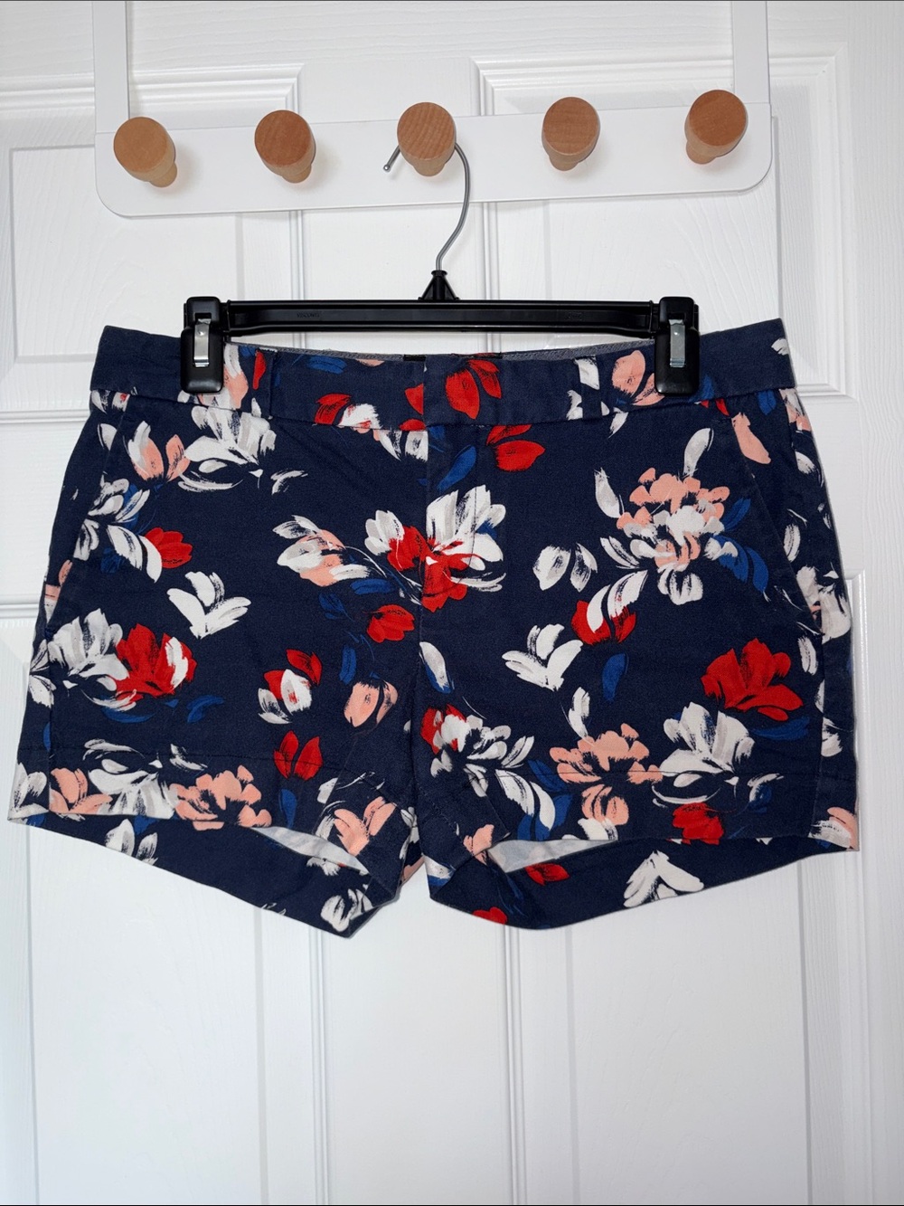 Banana Republic Navy Floral Bermuda Shorts with Red & Peach Blooms